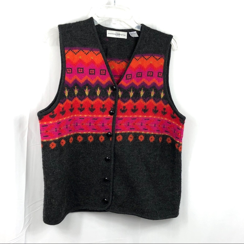 Marisa Christina Wool Bright Patterned Vest Size L